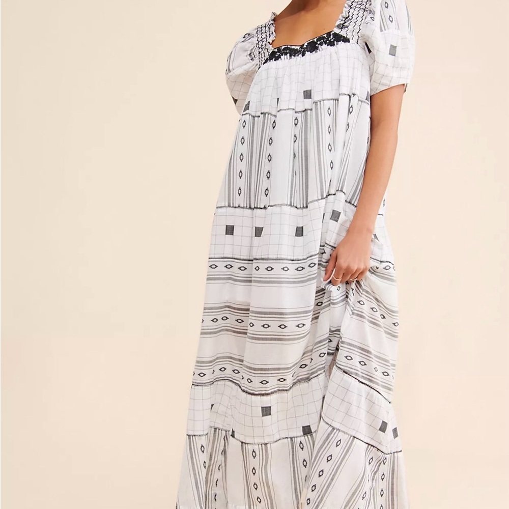 Free People Jamie Embroidery Black and White Maxi Dress